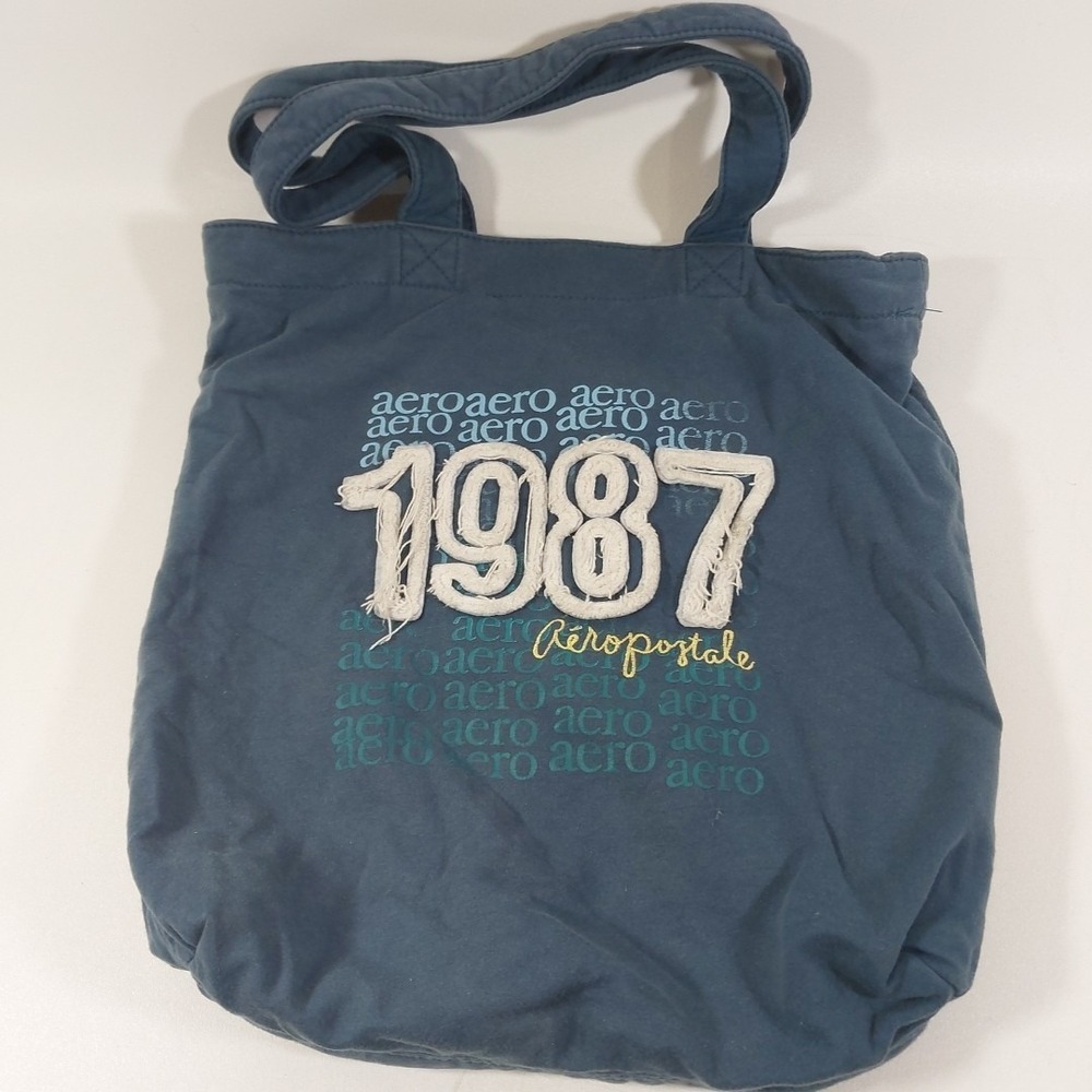 Aeropostale Aero 1987 Embroidered T-shirt Material Blue Tote Bag